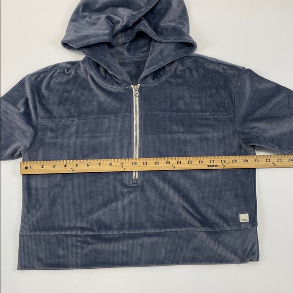 Vuori Ribbed Velour Half Zip Hoodie Blue Gray Cropped Women Sz Medium - Picture 4 of 7